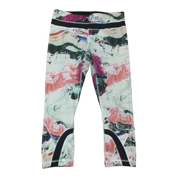 Lululemon size 8 Run inspire crop II leggings luxtreme white pink splatter mesh - Picture 2 of 13